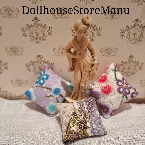 Dollhouse Miniature Cushions with Japanese Purple Fabric, scale 1:12