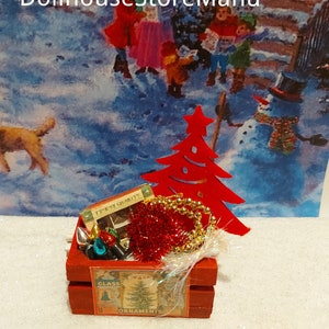 Dollhouse Miniature Crate with Christmas Decorations, 1:12 scale