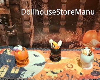 Casa de muñecas de Halloween, Calavera en miniatura con dulces, escala 1:12