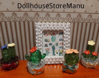 Dollhouse Pot with Succulent Plant, Miniature Decoration, 1.12 scale