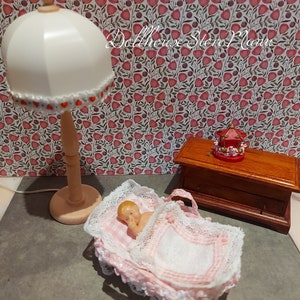 Dollhouse Miniature Cradle, Miniature Basket For Baby, Mini doll Bedding, 1:12 scale