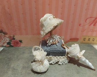 Dollhouse Hat/Bag/Umbrella, Miniature Lady Accessories, 1:12 scale