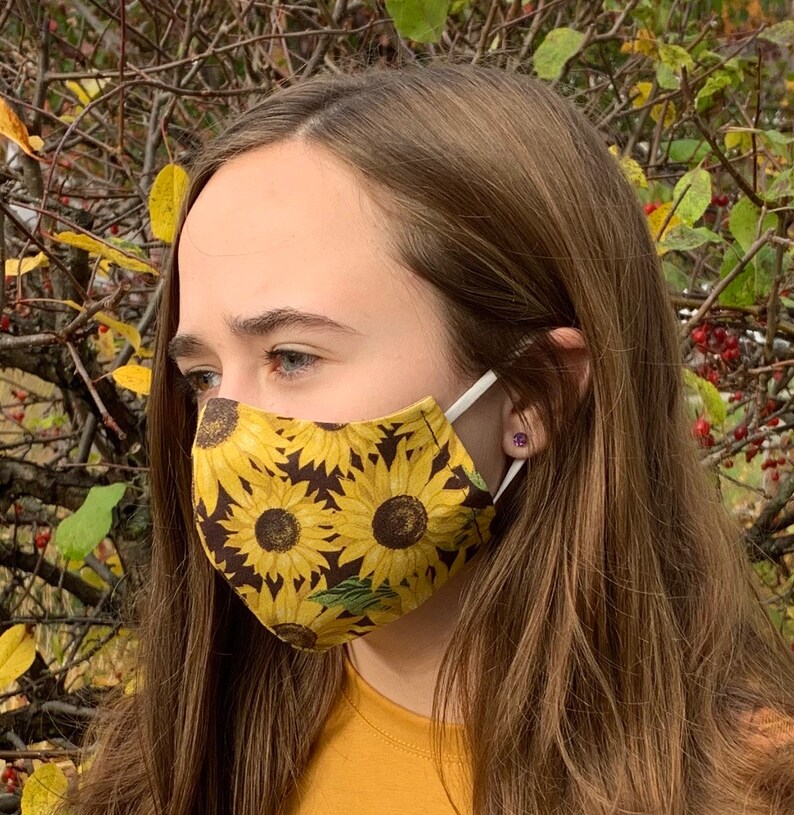 Sunflower Face Mask Floral Mask Cotton Mask Reusable Mask Etsy