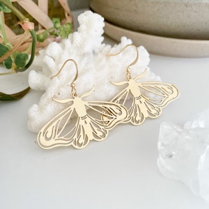Brass Moth Earrings: Cottagecore Bug Jewelry, Nickel Free