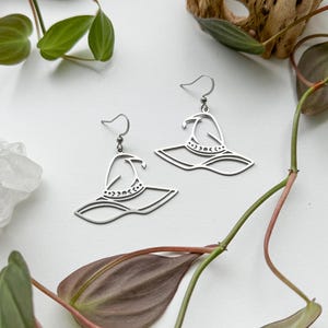 Stainless Steel Witch Hat Earrings: Moon Phases, Spooky Halloween Jewelry, Nickel Free