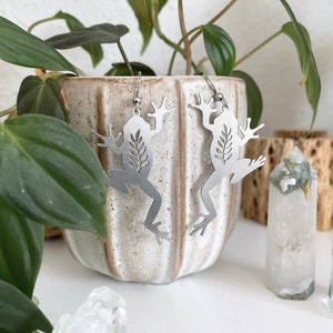 Stainless Steel Frog Earrings - Plant/Fern Earrings - Animal/amphibian Earrings - Earthy/Cottagecore Earrings - Nickel Free Jewelry