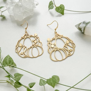 Brass Pumpkin Earrings - Plant Earrings - Gold/Brass Earrings - Earthy/Foraging/Cottage Core/Simple Earrings - Lead& Nickel Free - Jewelry