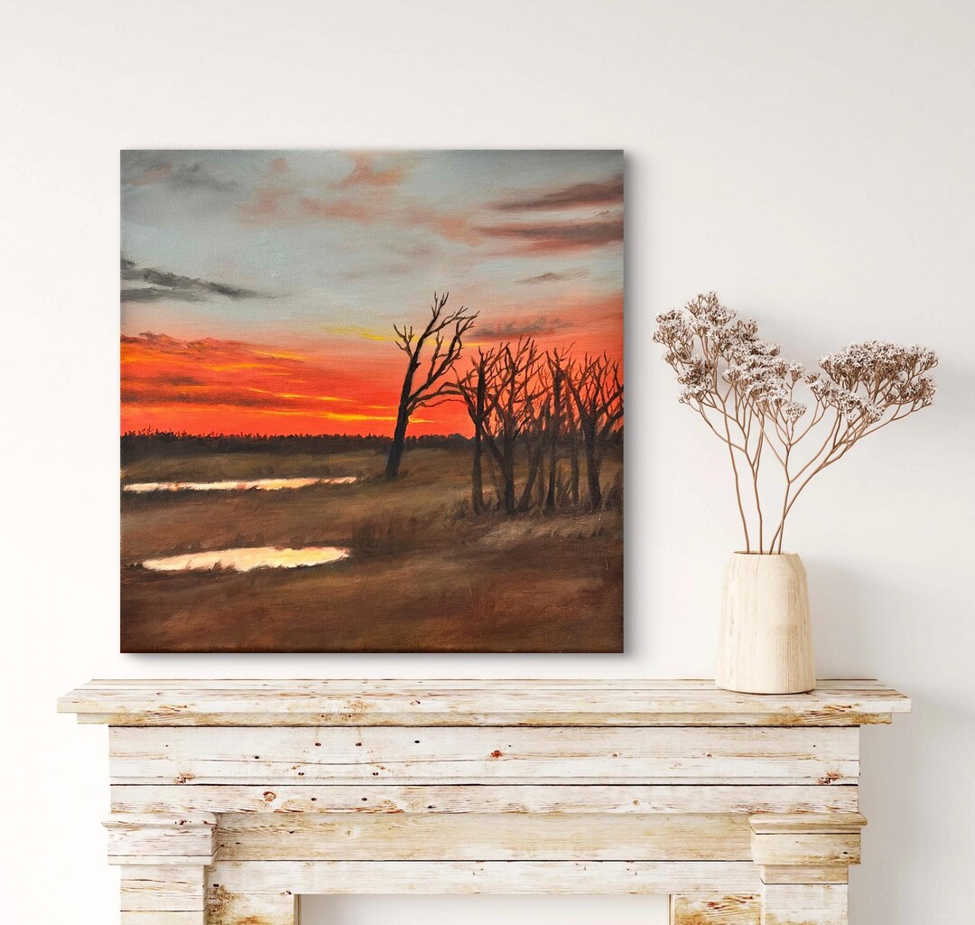 Original Sunset Oil Painting on Canvas - Chain'o Lakes Landscape - Etsy