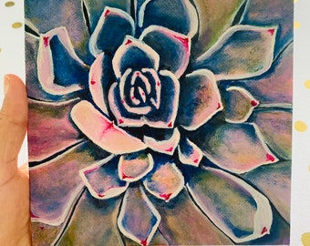 Original Succulent Canvas Painting: Sunrise Seascape Art 6x6