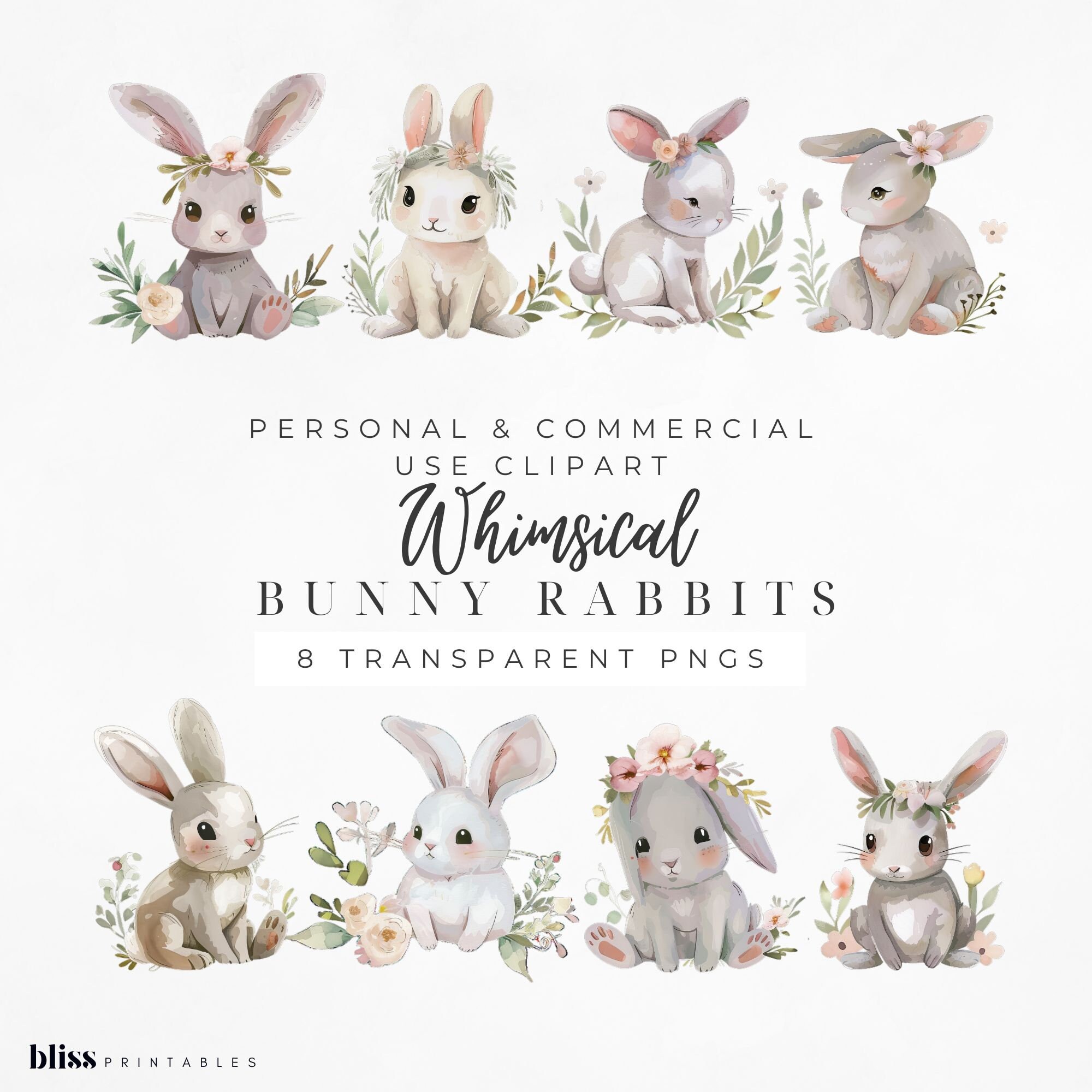 Bunnies & Carrots Watercolor Clipart, Easter, Eggs, Floral Pattern ...