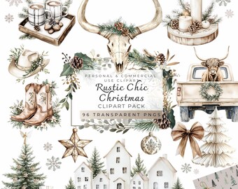 Rustikale Weihnachts Clipart: Cowboyhüte, Highland Kühe (96 PNGs)