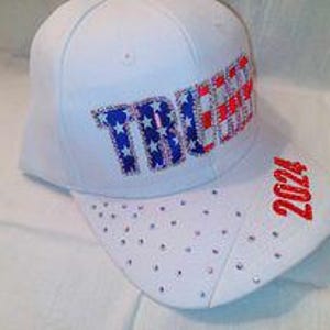 Trump for President 2024 Rhinestone Custom Made by Hand White Ballcap ...