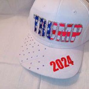 Trump for President 2024 Rhinestone Custom Made by Hand White Ballcap ...