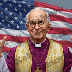 Pope Leo XIV with American Flag - Digital Art Download, Historic Catholic Wall Decor