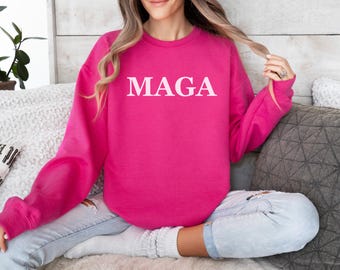MAGA Women's Crewneck Sweatshirt, Republican Women, Trump Sweatshirt, Pink MAGA Shirt, Conservative Women, Cozy Fashion, Minimalistic