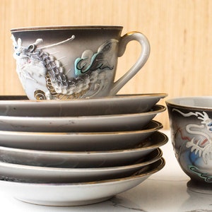 Kutani Dragonware Set Of Demitasse Cups And Saucers / Japan / Mid-Century / Set of SIX Coffee Cups
