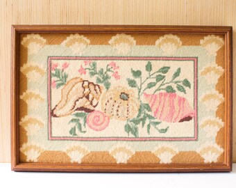 Vintage Seashells Cross-Stitch / Pink and Beige 80's Palette / Beach House Wall Decor / Gallery Wall Art