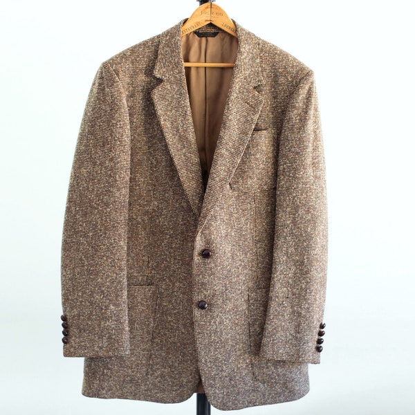 Vintage Men's Oscar de la Renta Wool Brown and Tan Blazer / Size 38 R Sportscoat / 1970's Vintage Fall Wool Blazer / Siete line