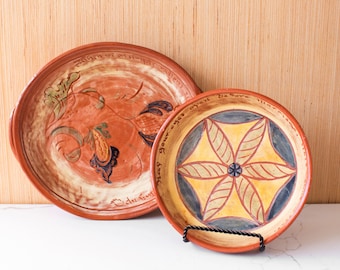 Pennsylvania Dutch Art Pottery Bowl  / Vintage Signed Weldon Pottery / 1960's / Vintage Redware Mottoware Pottery With Floral Design