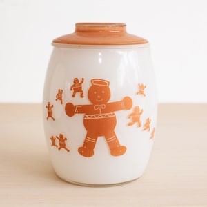Bartlett Collins Gingerbread Cookie Jar / 1960&#39;s Milk Glass Cookie Jar / Gingerbread Men Retro Glass Canister