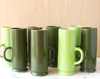 Mid Century Green Demitasse Pottery Mugs / Set of 8 / Mid-Century Style / Royal Crown Pottery Coffee Cups / Espresso Cups
