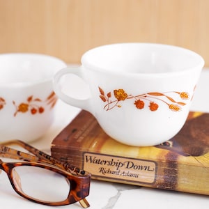 Vintage Pyrex Coffee Mugs Sold In Pairs / Autumn Harvest / Harvest Wheat and Berries Milk Glass Coffee Cups / 8 Available