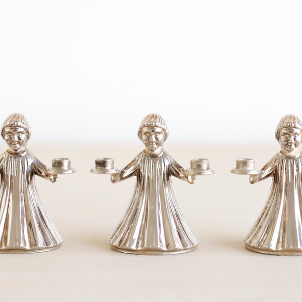 Vintage Italian Angel Choir Boy Candleholders / Wm A Rogers Silverplate Angel Candleholders / Silversmiths Italy / Set of 3