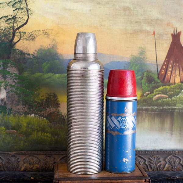 Vintage Thermoses Decor / Rustic Cabin Decor / Farmhouse Decor / Keapsit Thermos / American Thermos Metal Bottle