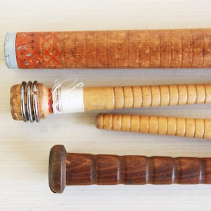 Set of Four Antique Wooden Thread Bobbins / Wood Sewing Spools / Vintage Threaders