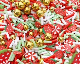 Christmas Candy Strawberry Peppermint Sprinkles, NON EDIBLE Nail Art Slices, Faux Food, Miniature Food, Funfetti Jimmies, Decoden Sprinkles