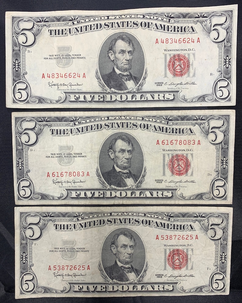 5 Dólar Sello Rojo 1953 1963 Billete de 5 Dólares Legal CINCO - Etsy España