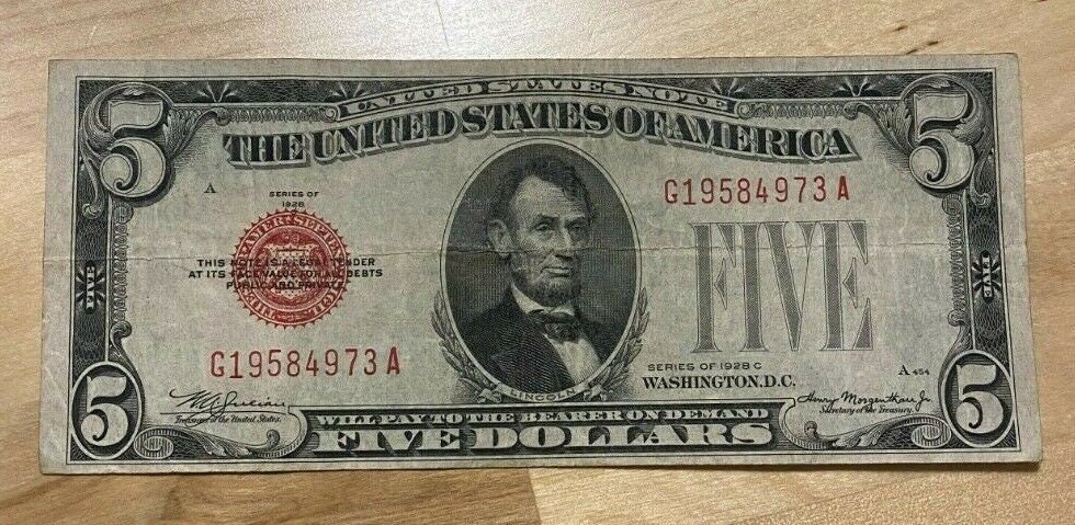 1928 5 Dollar United States Note Red Seal Nice Condition FREE SHIPPING