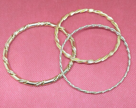 Three Vintage Gold-Tone Braid Rope Bangles - image 2