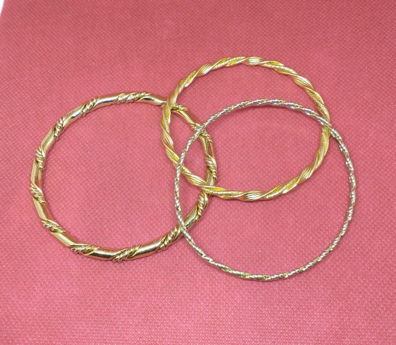 Three Vintage Gold-Tone Braid Rope Bangles - image 1
