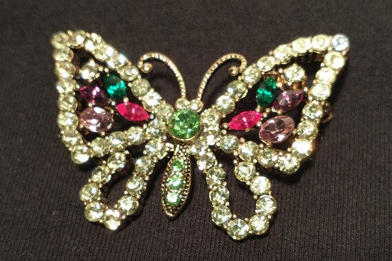 Golden Butterfly with Colored Rhinestones - image 1