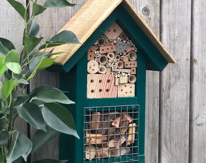 Bee Hotel | Bee House | Mason Bee Hotel | Two Tier | Garden Decoration | Wildlife House | Insect House | Gift For Gardeners | Forest Green