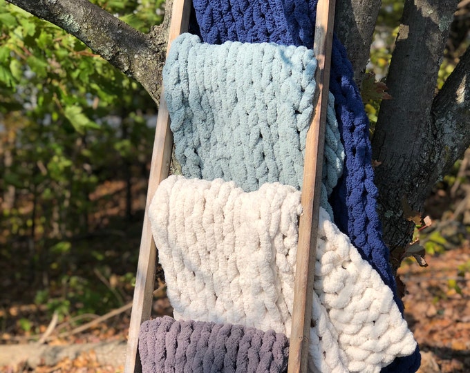 Chunky Knit Chenille Throw Blanket, Soft Woven Bedspread, Custom Sizes (Multiple Colors)
