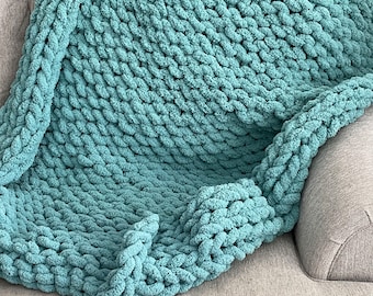 Teal Chunky Blanket, Throw Blanket, Small to Large Sizes and Free Shipping