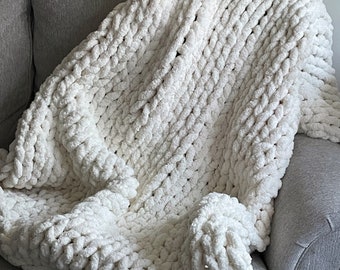 Vintage White Chunky Knit Blanket, Throw Blanket, Small to Large Sizes and Free Shipping