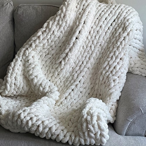 Vintage White Chunky Knit Blanket Throw Blanket Small to Etsy