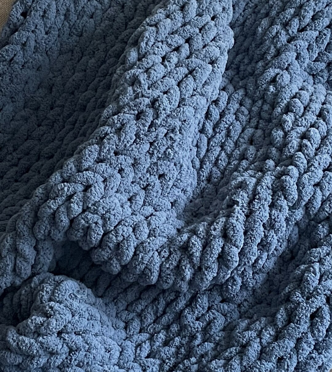 Blue Chunky Knit Blanket, Throw Blanket, Small to Large Sizes and Free