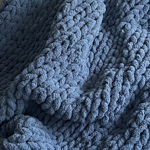 Blue Chunky Knit Blanket, Throw Blanket, Small to Large Sizes and Free Shipping