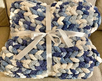 Quantity of 10 Bulk Rate Multi blue Chunky Knit Blankets, wedding party gifts, thank you presents