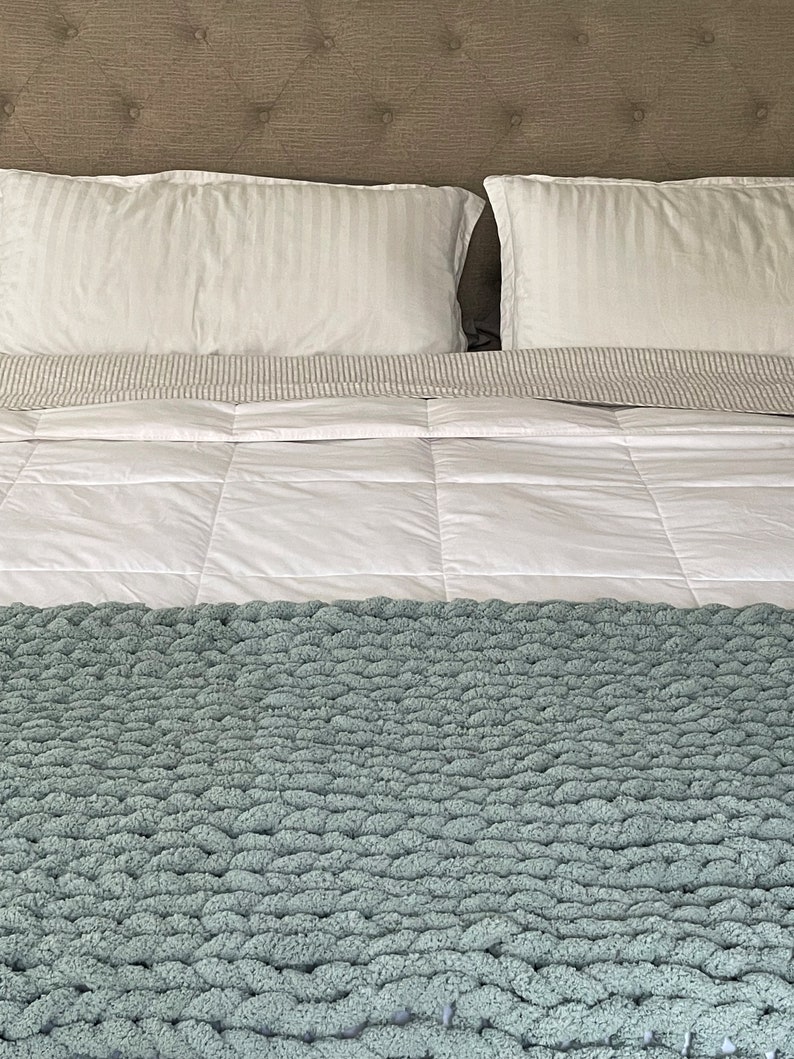 Sage Green Chunky Knit Blanket Throw Blanket Small to Large Etsy