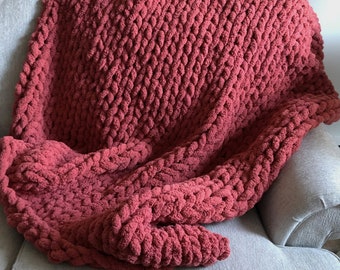 Pumpkin Orange Chunky Knit Blanket, Throw Blanket, Small to Large Sizes and Free Shipping