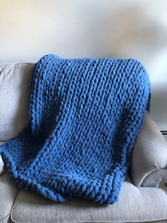 Navy Blue Chunky Knit Blanket Throw Blanket Small to Large Etsy
