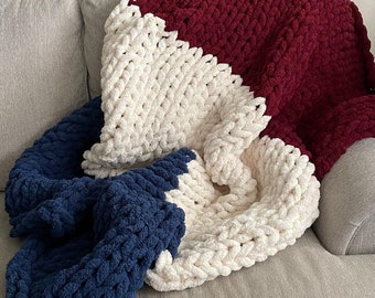 Red White and Blue Patriotic Chunky Knit Blanket