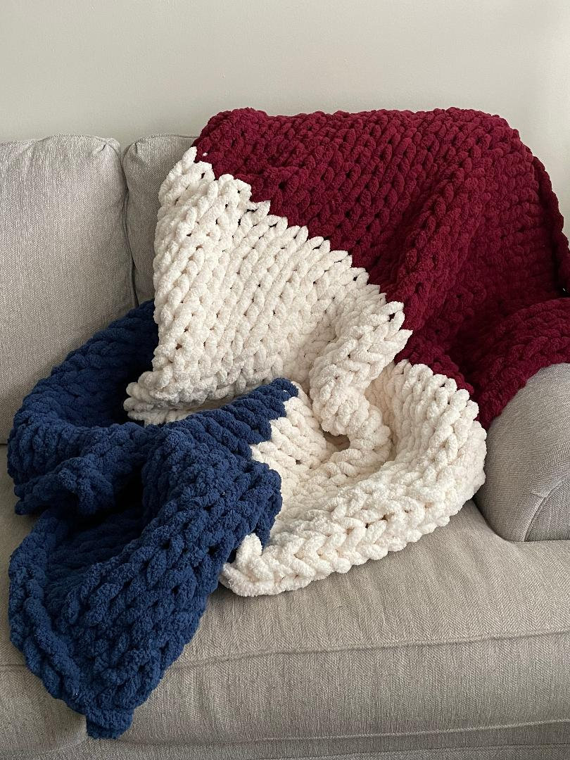 Crochet Blanket Red White Blue Etsy