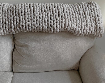 Light Gray Chunky Knit Blanket, Throw Blanket, Small to Large Sizes and Free Shipping