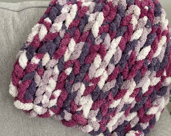 Multicolor Plum Chunky Blanket, chunky knit throw, soft Chenille chunky blanket and throw, Couch throw, handmade